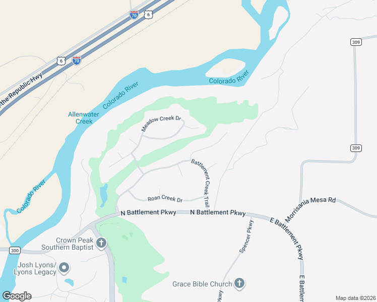 map of restaurants, bars, coffee shops, grocery stores, and more near 51 Boulder Ridge Drive in Parachute