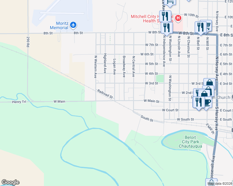 map of restaurants, bars, coffee shops, grocery stores, and more near 152 Logan Avenue in Beloit