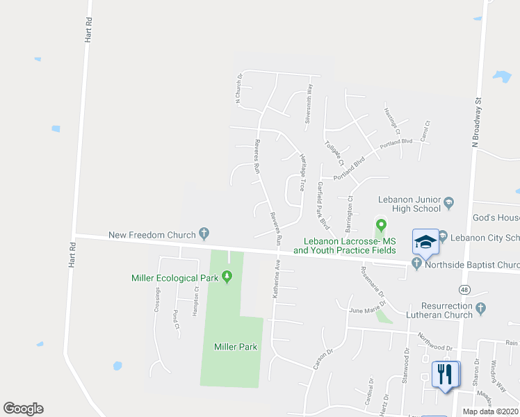 map of restaurants, bars, coffee shops, grocery stores, and more near 509 Clarion Court in Lebanon