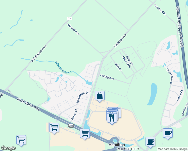 map of restaurants, bars, coffee shops, grocery stores, and more near 3121 Woodlands Drive in Hamilton