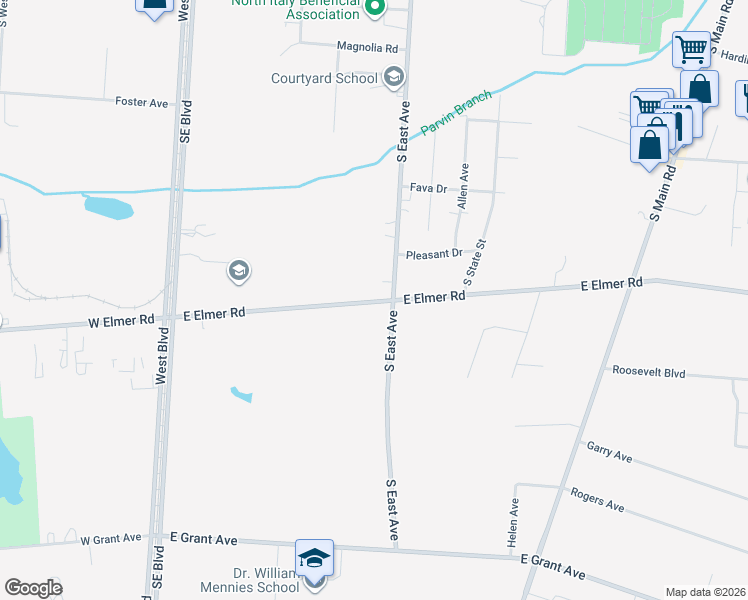 map of restaurants, bars, coffee shops, grocery stores, and more near 462 East Elmer Road in Vineland