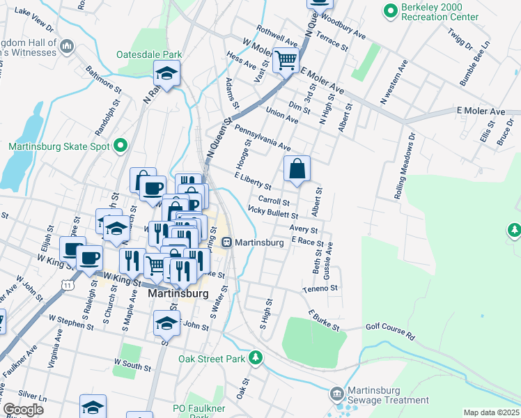 map of restaurants, bars, coffee shops, grocery stores, and more near 217 Vicky Bullett Street in Martinsburg