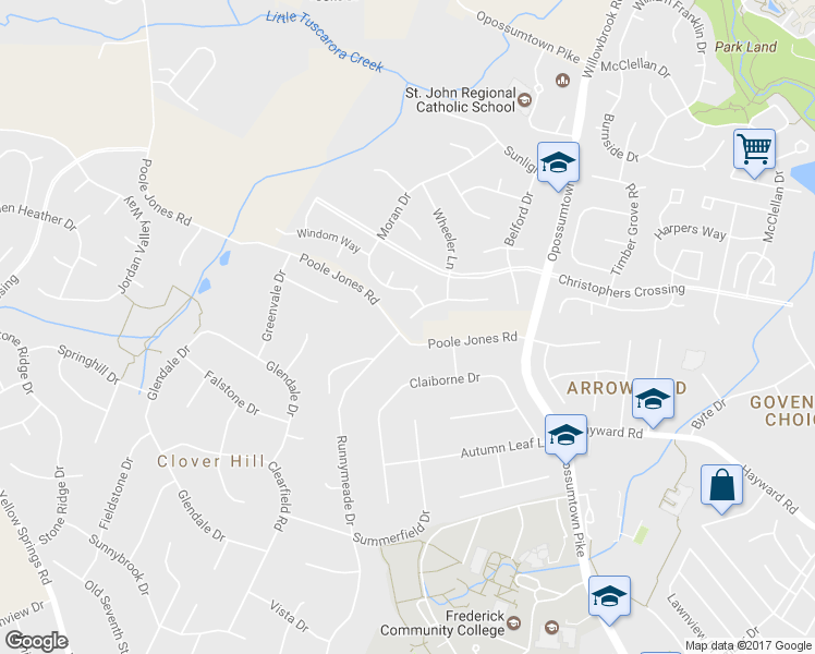 map of restaurants, bars, coffee shops, grocery stores, and more near 218 Blanca Court in Frederick
