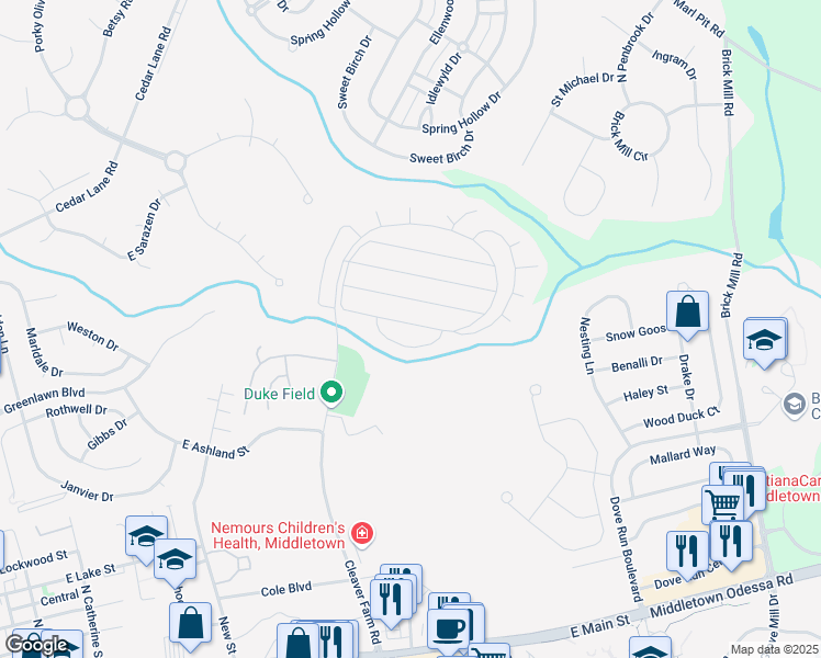map of restaurants, bars, coffee shops, grocery stores, and more near 336 Hostetter Boulevard in Middletown