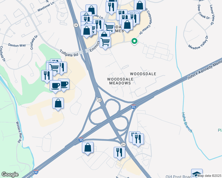 map of restaurants, bars, coffee shops, grocery stores, and more near 3666 Marpat Drive in Abingdon