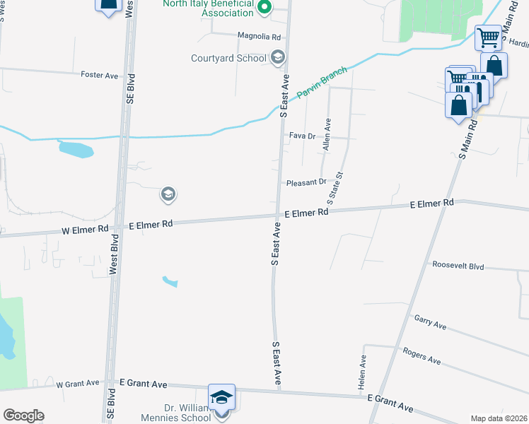 map of restaurants, bars, coffee shops, grocery stores, and more near 462 East Elmer Road in Vineland