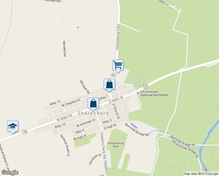map of restaurants, bars, coffee shops, grocery stores, and more near 200 N Church St in Sharpsburg