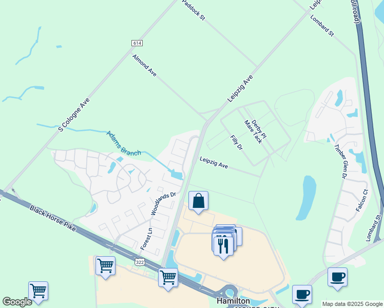 map of restaurants, bars, coffee shops, grocery stores, and more near 3121 Woodlands Drive in Hamilton