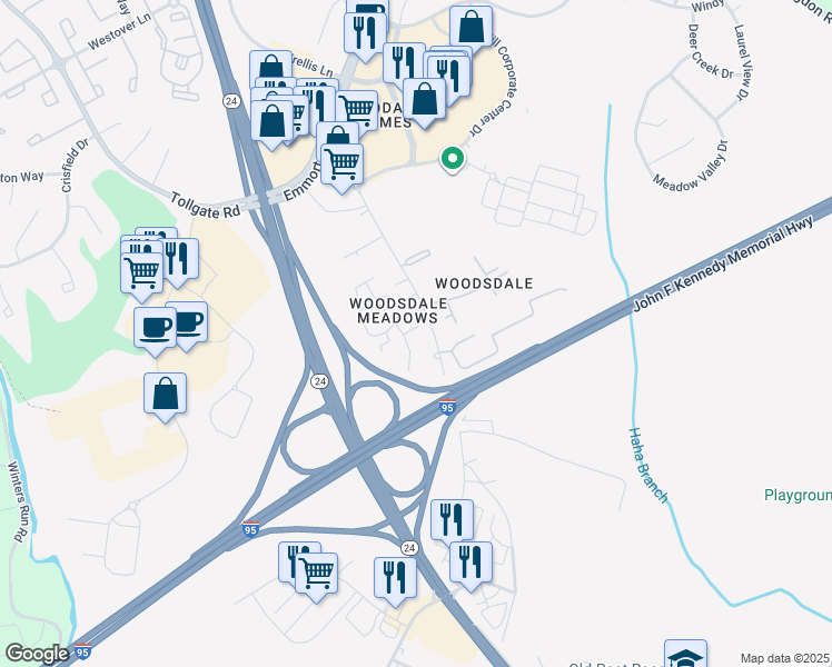map of restaurants, bars, coffee shops, grocery stores, and more near 27 Patrick Court in Abingdon