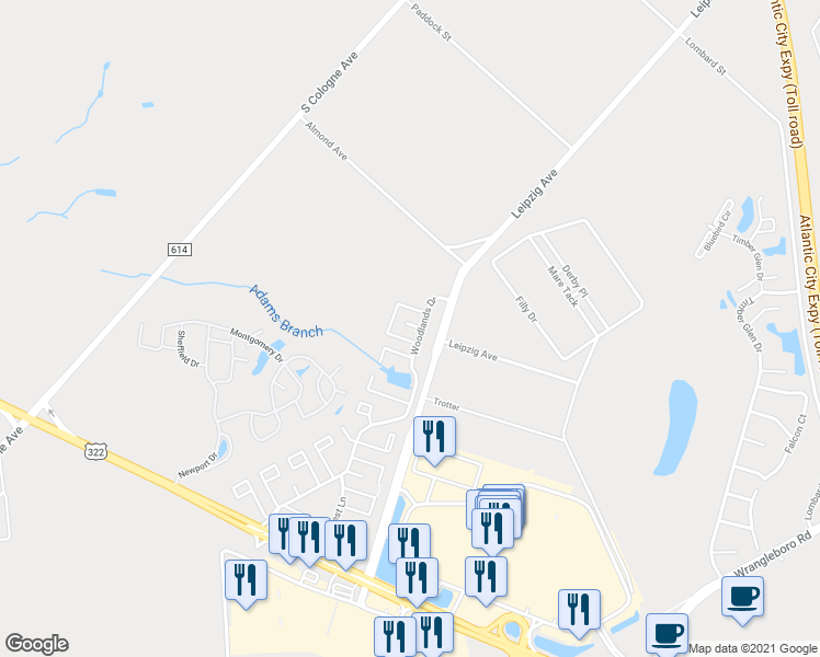 map of restaurants, bars, coffee shops, grocery stores, and more near 3303 Larkspur Court in Hamilton Township