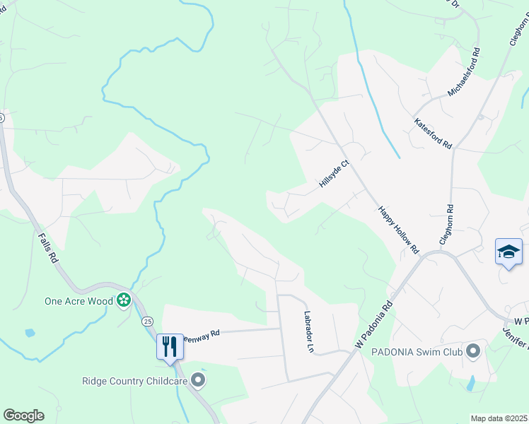map of restaurants, bars, coffee shops, grocery stores, and more near 17 Hillsyde Court in Cockeysville