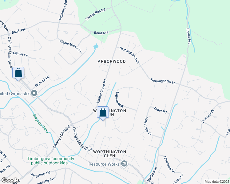 map of restaurants, bars, coffee shops, grocery stores, and more near 3933 Esgarth Way in Owings Mills