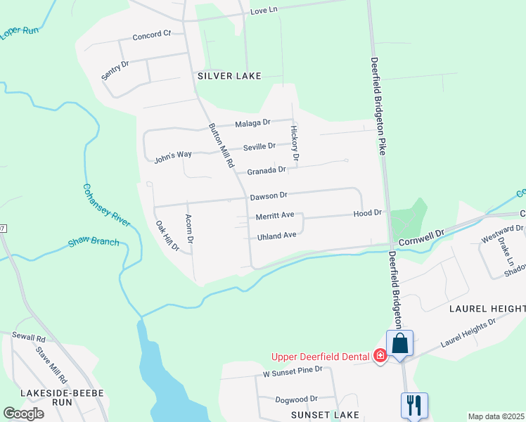 map of restaurants, bars, coffee shops, grocery stores, and more near 20 Merritt Avenue in Bridgeton