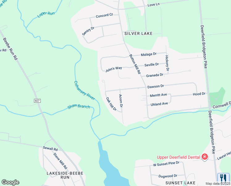map of restaurants, bars, coffee shops, grocery stores, and more near 9 Oak Hill Drive in Bridgeton