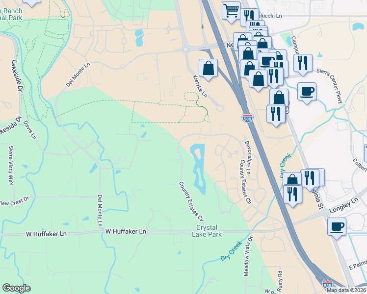 map of restaurants, bars, coffee shops, grocery stores, and more near 1020 Country Estates Circle in Reno