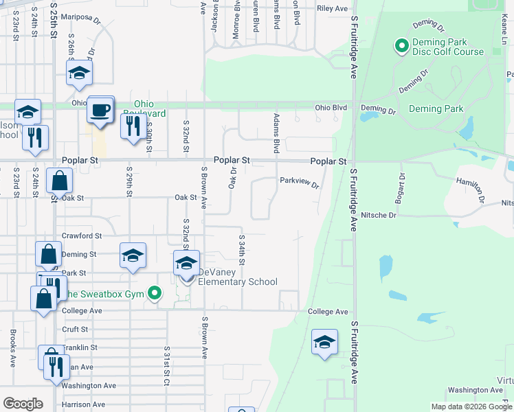 map of restaurants, bars, coffee shops, grocery stores, and more near 61 Heritage Drive in Terre Haute
