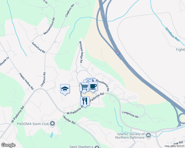 map of restaurants, bars, coffee shops, grocery stores, and more near 10 Fern Court in Lutherville-Timonium