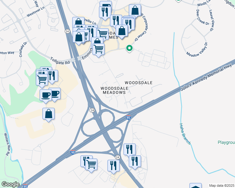 map of restaurants, bars, coffee shops, grocery stores, and more near 26 Patrick Court in Abingdon
