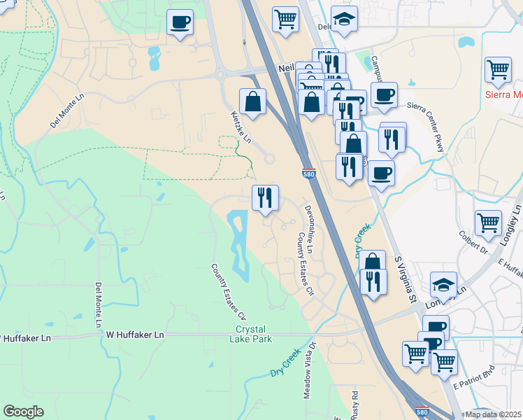 map of restaurants, bars, coffee shops, grocery stores, and more near 7248 Blue Falls Circle in Reno