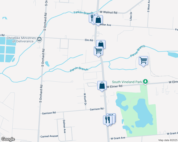 map of restaurants, bars, coffee shops, grocery stores, and more near 956 North Korff Drive in Vineland