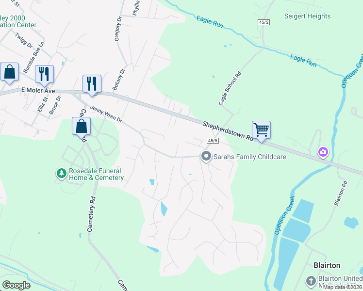 map of restaurants, bars, coffee shops, grocery stores, and more near 62 Advantage Drive in Martinsburg