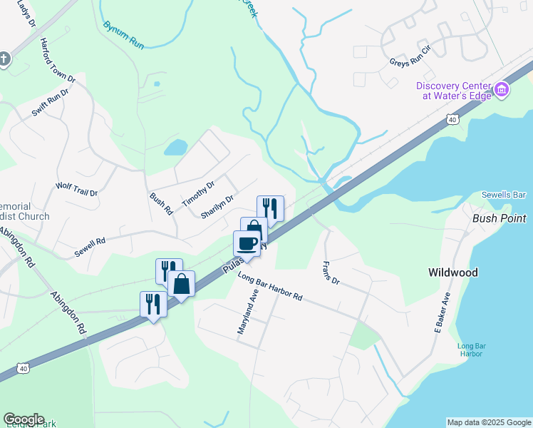 map of restaurants, bars, coffee shops, grocery stores, and more near 4038 Smiths Landing Court in Abingdon