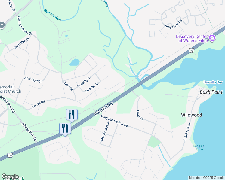 map of restaurants, bars, coffee shops, grocery stores, and more near 4038 Smiths Landing Court in Abingdon