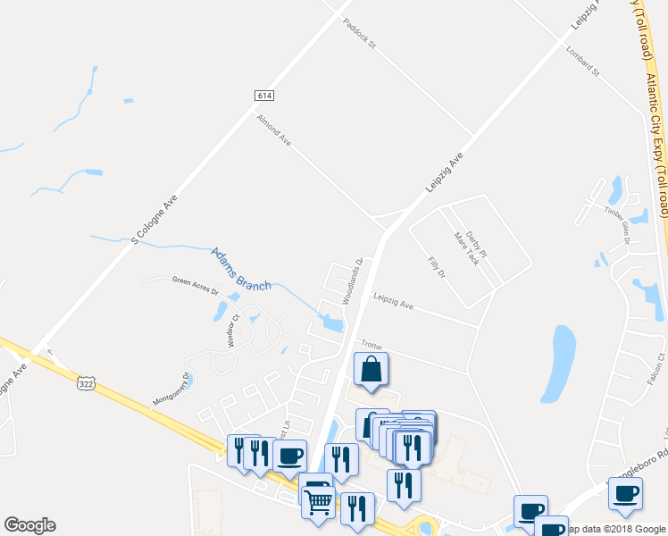 map of restaurants, bars, coffee shops, grocery stores, and more near 3407 Juniper Court in Hamilton Township