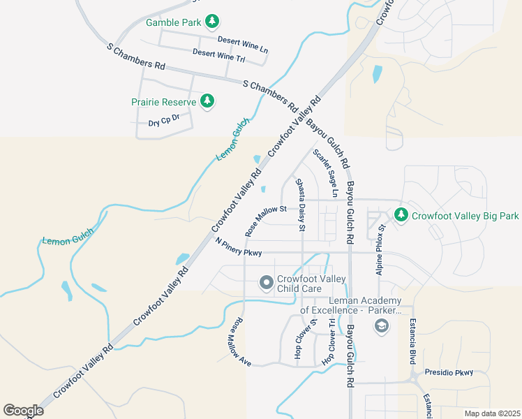 map of restaurants, bars, coffee shops, grocery stores, and more near 6645 Crowfoot Valley Road in Parker