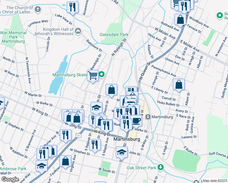 map of restaurants, bars, coffee shops, grocery stores, and more near 318 Boyd Avenue in Martinsburg