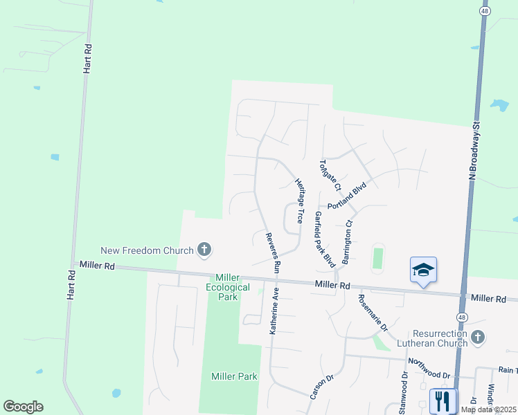 map of restaurants, bars, coffee shops, grocery stores, and more near 1052 Revere's Run in Lebanon