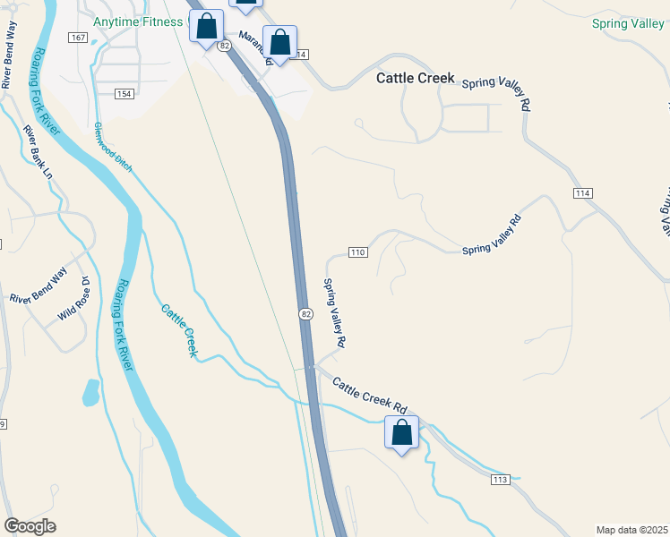 map of restaurants, bars, coffee shops, grocery stores, and more near 236 County Road 110 in Glenwood Springs