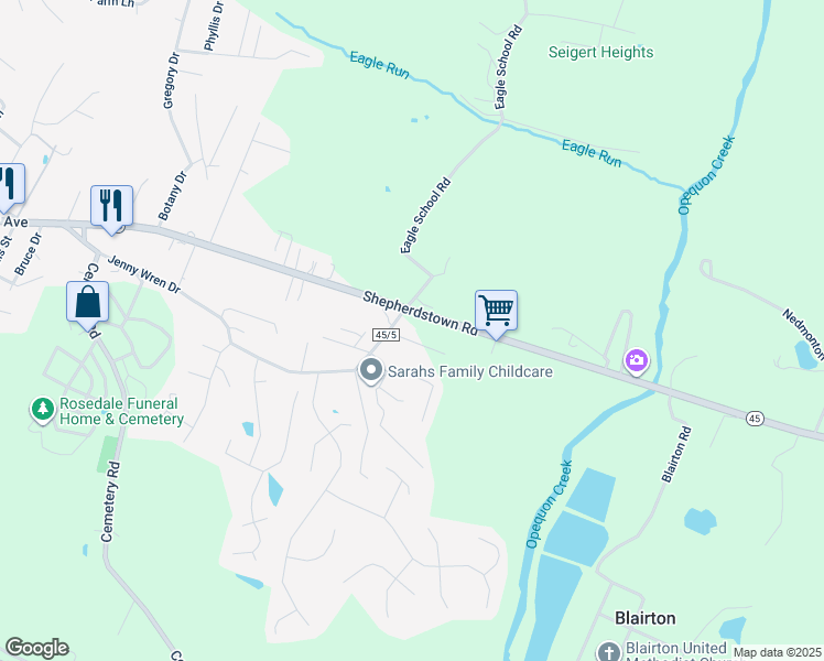 map of restaurants, bars, coffee shops, grocery stores, and more near 822 Jenny Wren Drive in Martinsburg