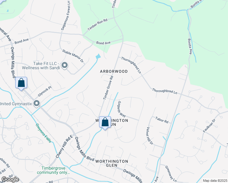 map of restaurants, bars, coffee shops, grocery stores, and more near 12221 Rohan Court in Owings Mills