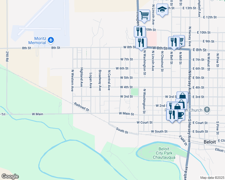 map of restaurants, bars, coffee shops, grocery stores, and more near 801-809 West 4th Avenue in Beloit