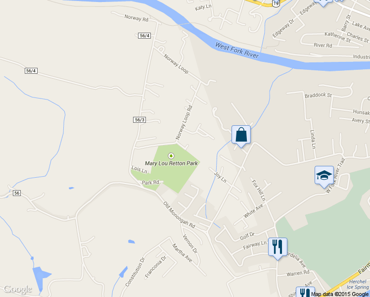 map of restaurants, bars, coffee shops, grocery stores, and more near 305 Olympic Lane in Fairmont