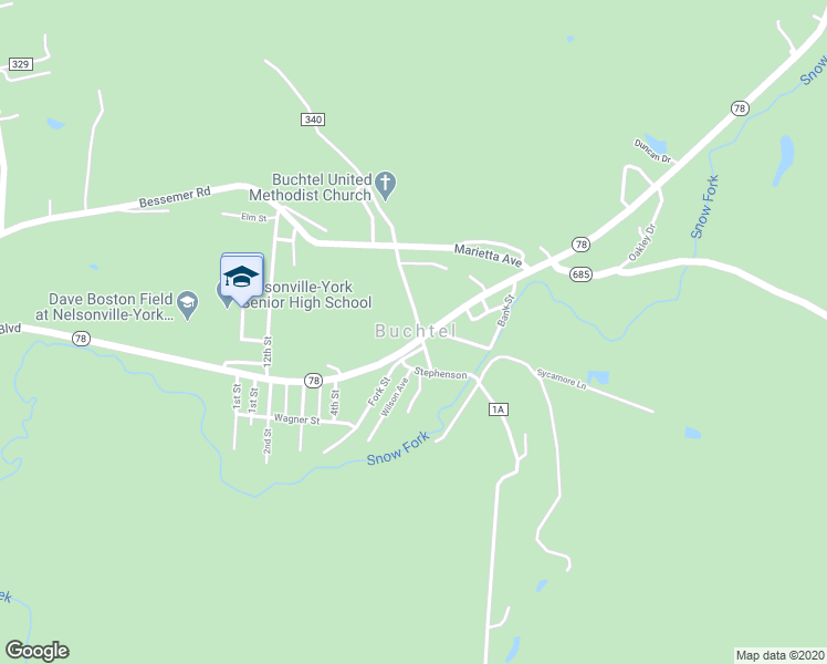 map of restaurants, bars, coffee shops, grocery stores, and more near 33 Akron Avenue in Buchtel