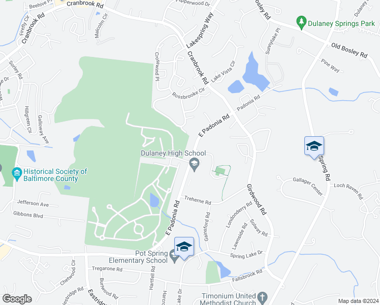 map of restaurants, bars, coffee shops, grocery stores, and more near 264 East Padonia Road in Lutherville-Timonium