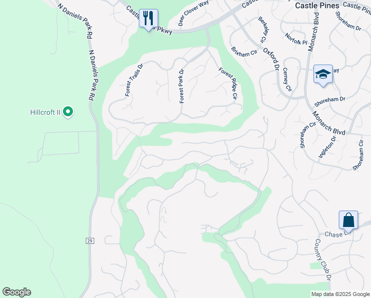 map of restaurants, bars, coffee shops, grocery stores, and more near 1106 Northwood Lane in Castle Rock