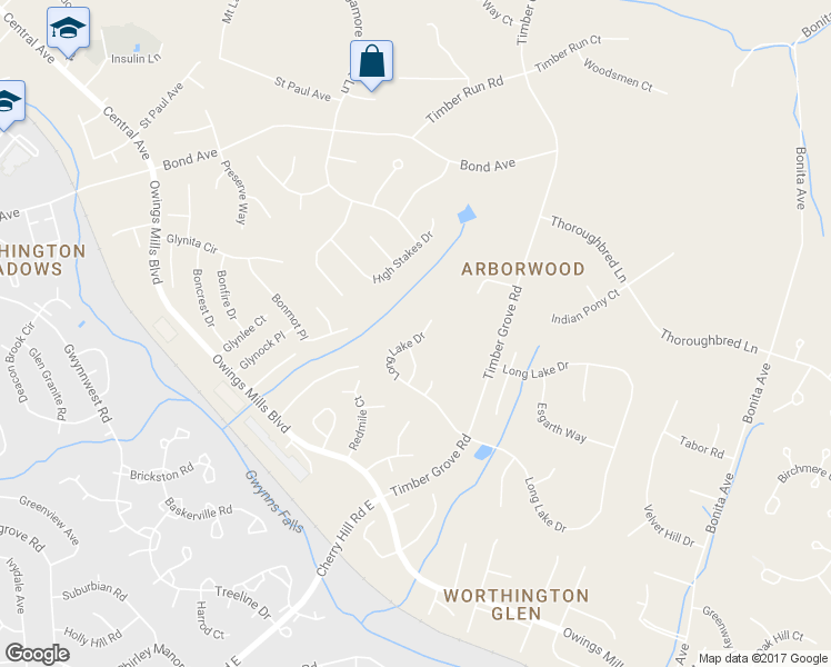 map of restaurants, bars, coffee shops, grocery stores, and more near 11962 Long Lake Drive in Reisterstown