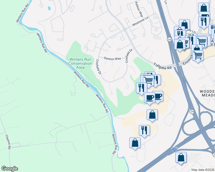 map of restaurants, bars, coffee shops, grocery stores, and more near 3802 Hebron Terrace in Abingdon