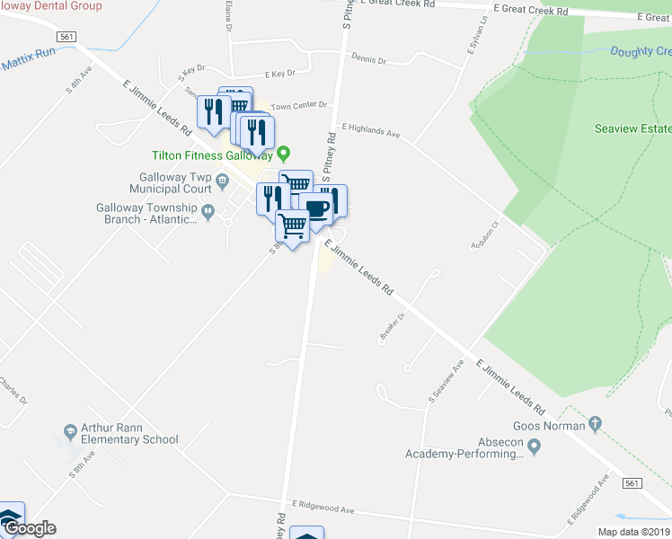 map of restaurants, bars, coffee shops, grocery stores, and more near 408 East Jimmie Leeds Road in Absecon