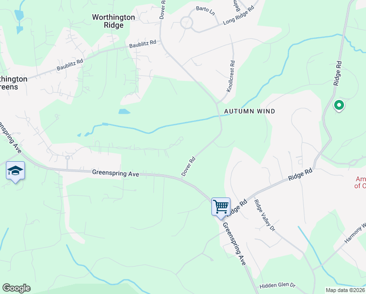 map of restaurants, bars, coffee shops, grocery stores, and more near 12230 Worthington Road in Owings Mills