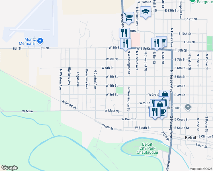 map of restaurants, bars, coffee shops, grocery stores, and more near 801 West 4th Avenue in Beloit