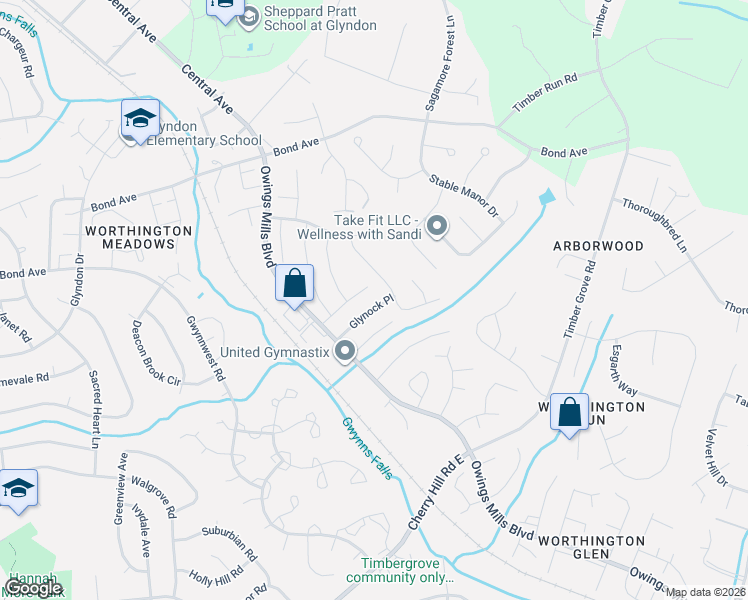 map of restaurants, bars, coffee shops, grocery stores, and more near 648 Glynock Place in Reisterstown