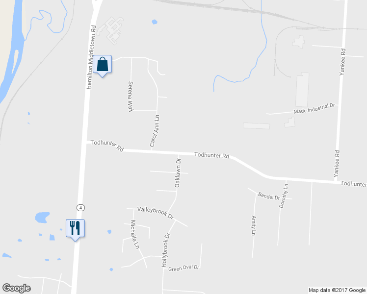 map of restaurants, bars, coffee shops, grocery stores, and more near 6190 Todhunter Road in Middletown