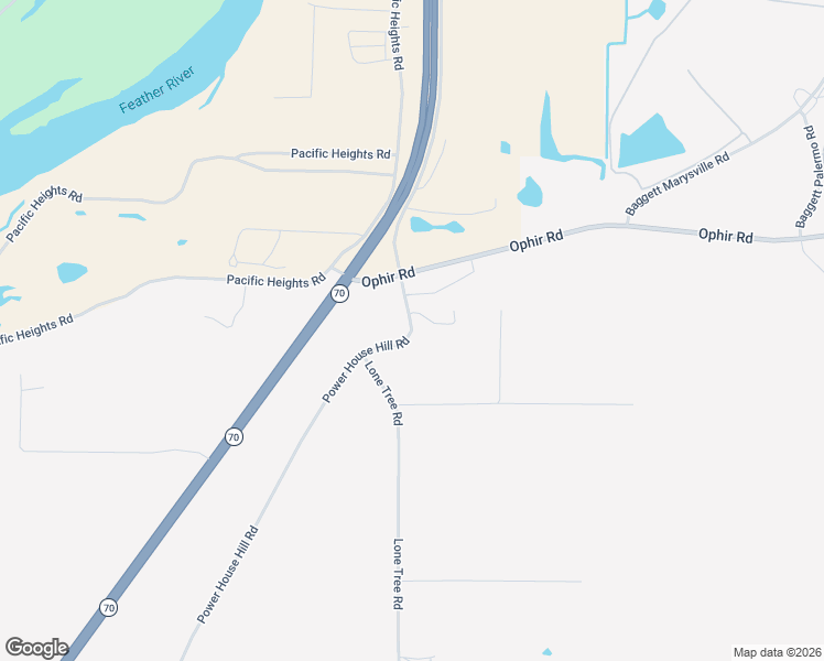 map of restaurants, bars, coffee shops, grocery stores, and more near Power House Hill Road in Oroville