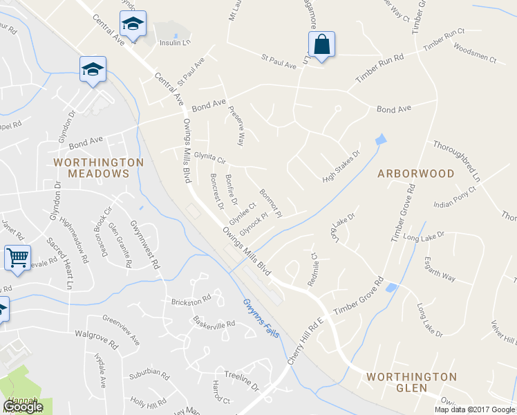 map of restaurants, bars, coffee shops, grocery stores, and more near 649 Glynlee Court in Reisterstown
