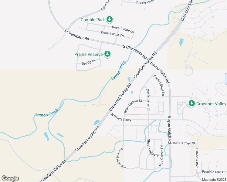 map of restaurants, bars, coffee shops, grocery stores, and more near 6645 North Crowfoot Valley Road in Parker