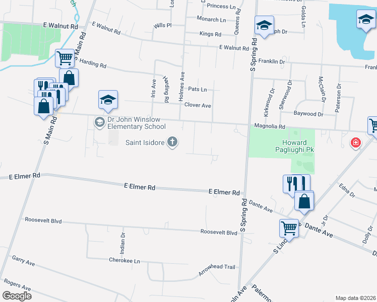 map of restaurants, bars, coffee shops, grocery stores, and more near 1735 Sequoia Drive in Vineland